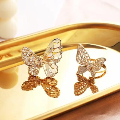 China CLASSIC 14K Gold Plated Fashion AAA Zircon Hollow Butterfly Rings Jewelry for sale