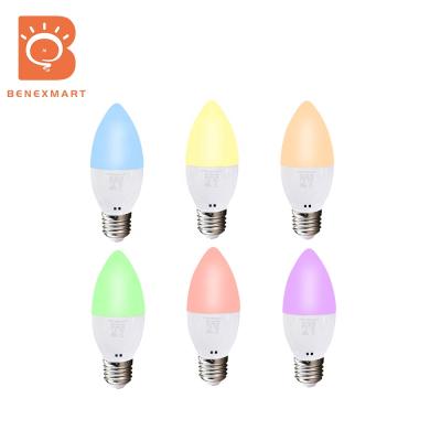 China Benexmart 6pcs E27 RGBCW Tuya WIFI 5w Music Candle Home Light Bulb Compatible with Amazon Echo Alexa Smart Bulbs for sale