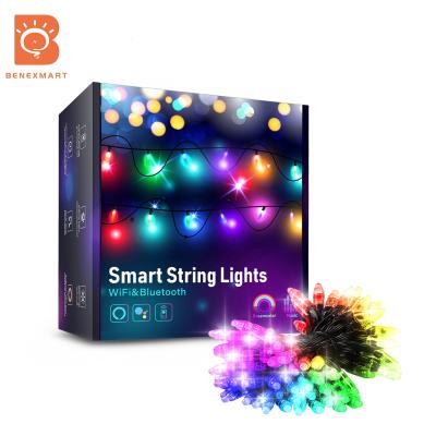 China Benexmart 10m tuya wifi USB Smart LED outdoor string location lighting IP65 waterproof holiday decorations Christmas lights wireless control for sale