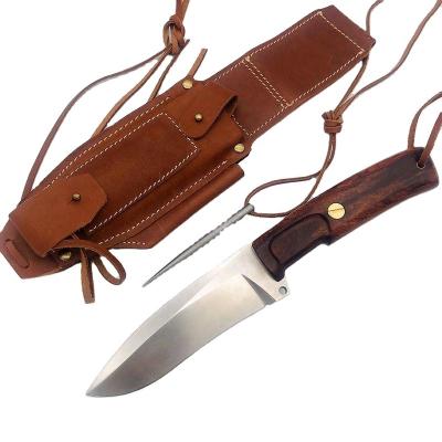 China Non-variable Survival High End Outdoor Tactical Knife CNC Wilderness Fixed Hunting Carved Wood Handle Camping Hunting Knife for sale