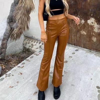 China 2022 Anti-Wrinkle NVFelix Jeans Hot Casual Sexy Straight Leg Patchwork Patchwork Brown Slim Fit PU Leather Pants For Women for sale