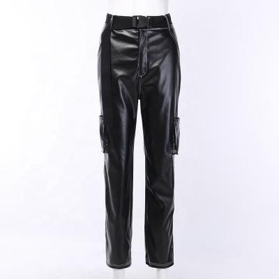 China NVFelix Anti-Wrinkle High Waist Jeans Black Lady Y2K Fashion Faux Straight Cargo Pants Sexy Leather Pants for sale