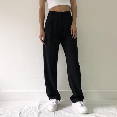 China Anti-wrinkle Black Casual Dress Pants 2021 New Fashion High Waist Office Lady Full Length Straight Loose Elegant Women Suit Pants for sale