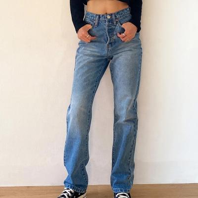 China 2021 Fashion Leg Jeans Women Y2K Streetwear Mom Jeans High Waist Loose Vintage Loose Fit Blue Denim Pants 2021 QUICK DRY Blue Washed for sale