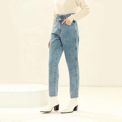 China Cheap Women's High Waist Jean Pants Fashion Slim Washed Denim Pants QUICK DRY Ruffled Classic Harem Jeans for sale