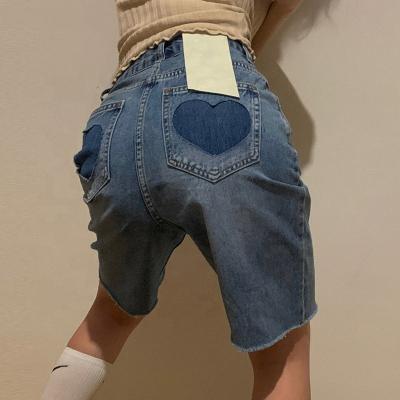 China QUICK DRY Women Heart Cut Denim Shorts Summer Fashion Harajuku Jeans Short Pants for sale