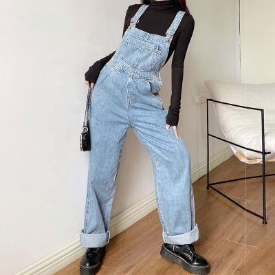 China Korea Cargo Jeans Aesthetic Romper Jean Overalls Female Elegant Classic Loose Fit Blue Fashion Denim Overalls QUICK DRY 2021 For Women for sale