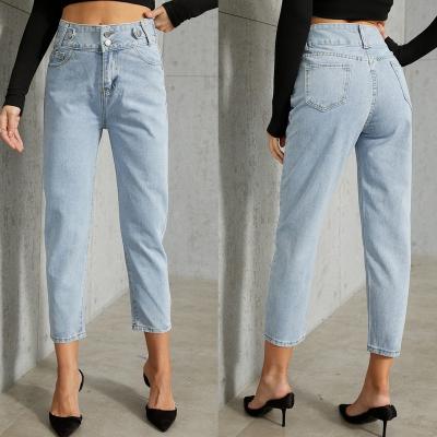 China 2022 Hot Trend NVFelix Women's Pants Breathable Jeans Wholesale Quality Mom Style Buttons Skinny Light Blue Denim Bottom Pants for sale