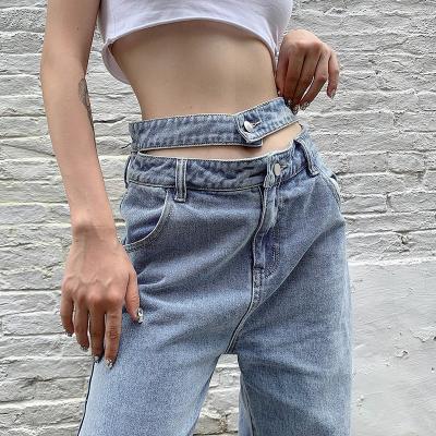 China NVFelix Designers Women Breathable Clothes Fits Sexy Hollow High Waist Wholesale Sexy Loose Edge Friend Loose Straight Vintage Jeans for sale