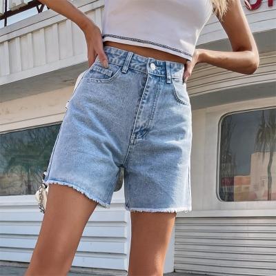 China NVFelix Breathable Hot Sales Women Jeans Preppy High Waist Straight Loose Fit Raw Edge Distress Denim Shorts for sale