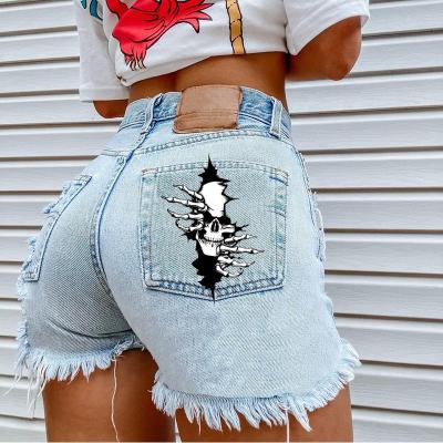 China NVFelix Fashion Sexy Women waist skull jeans designer QUICK DRY new high top printed distressed denim Jean Ripped Shorts for sale