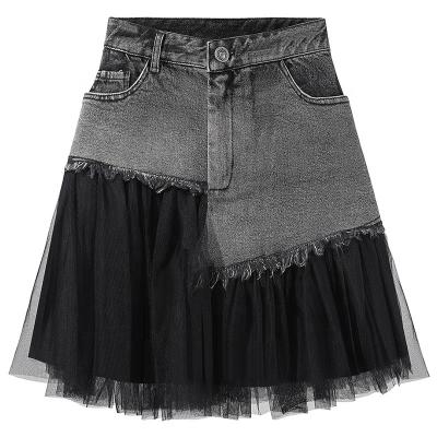 China Women's 2021 Summer Asymmetrical Breasted Elegant Solid Black Denim Skirts High Waist Sexy Custom Made Breathable Lace Up Jeans Skirt for sale