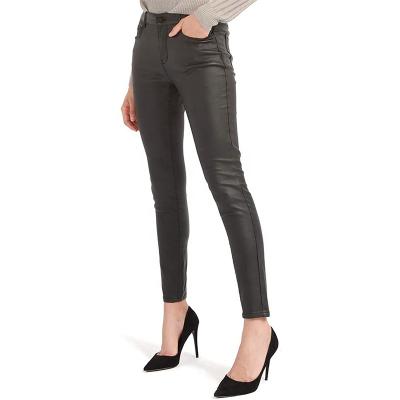 China QUICK DRY Cultivated Slim Stretch Leather Pants Women Wax Coated Streetwear Fashion Jeans Skinny Black Waxed Trousers for sale