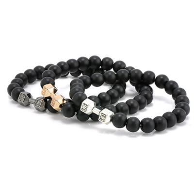 China Hot Selling Fashion Material Jewelry OL Amazone Waterproof Natural Volcanic Stone Metal Dumbbell Beaded Dumbbell Unisex Bracelet for sale