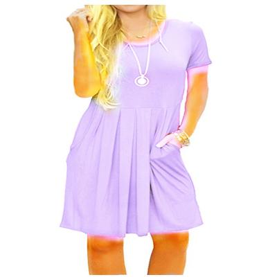 China Casual Knee-Length Dress Pleated Short Sleeve Amazon Breathable Women's Summer Loose Skirt With Pockets for sale