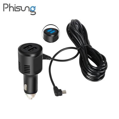 China Mini USB Car Charger Dual USB Port Car Charger for Car DVR Mobile Phone Tablet GPS 6.1A Fast Charger Dual USB Ports with 3.5meters Cable for sale