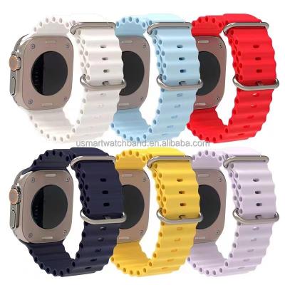 China For Apple Watch Bands Soft Silicone Sports Ocean Waterproof Watch Band For Apple Watch Ultra 49mm Strap Women Men Strap for sale