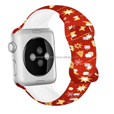 China 2022 Multi-print Pattern Christmas Silicone Print Sport Watch Band Strap Replacement Smart Watch Bands For Apple Watch for sale