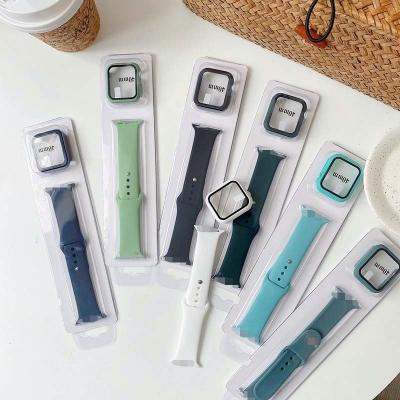 China Rubber 2 in 1 PC Watch Case and Silicone Watch Band for Apple Watch All Series 38/40/41 mm 42/44/45 mm Sports Rubber Band for sale