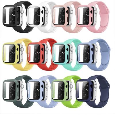 China 2 Rubber in 1 Silicone Band and Hard Watch Case for Apple Watch Se 6 5 7 Series 41mm or 45mm for sale