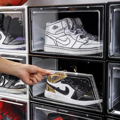 China Morden High Quality Stackable Acrylic Shoe Box Dropside Basketball Shoes Clear Acrylic Display Box for sale