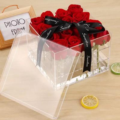 China Morden Single Flower Custom Luxury Transparent Acrylic Box Dry Flowers Gift Box With Lid for sale