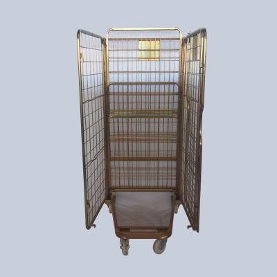 China With Hinged Shelves And 4-Sides Loose With Shelves Folding Warehouse Security Metal Storage Cage Cart for sale