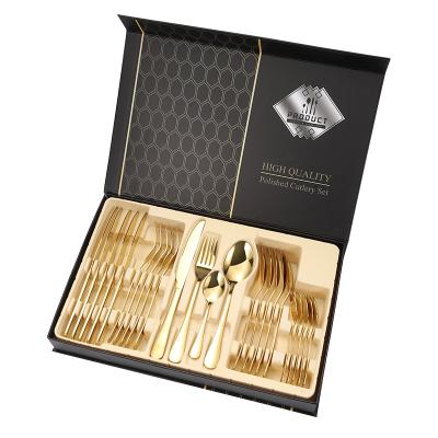 China Amazon Success 2021 Flatware Sets 24PCS Knife Spoon Fork Viable Set Gold Stainless Steel Black Cutlery Set For Gift Weeding Party for sale