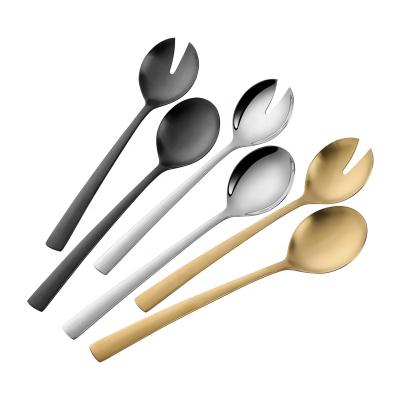 China Restaurant Viable Matte Gold Wedding 2PCS Salad Servers Spoon and Fork Set for sale