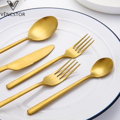 China Sustainable Knife Spoon Fork Set Gold Black Cutlery Set Silverware Stainless Steel Flatware Set for sale