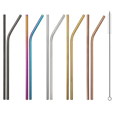 China 8mm*215mm Sustainable Custom Metal Straw Logo Color Reusable Stainless Steel Drinking Straws With Brush for sale