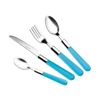 China Sustainable Colorful Plastic Handle Cutlery Set With PVC Box For Supermarket for sale