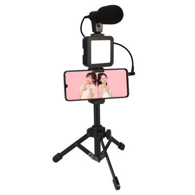 China LED Makeup Ring Light for Tiktok Tripod with Microphone 4 in 1 Vlogging Live Broadcast Smartphone Video LED Light Kits Microphone Tripod Stand for sale