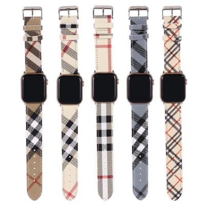 China Wholesale Plaid Leather 40mm 44mm Luxury Leather Smart Designers 38mm Watch Series 6 Strap For Apple Watch Bands PU Smart Watch Strap for sale