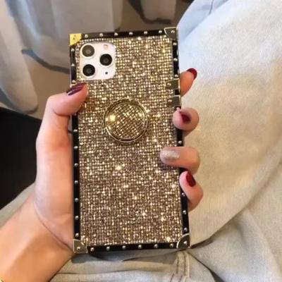 China Luxury Designer Bling Glitter Gold Silver Square Cell Phone Case Waterproof For iPhone 6 7 8 xs 11 x pro Girly Woman Max 12 13 Back Cover for sale