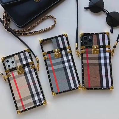 China Best Selling Shockproof For iPhone 12 13 11 Pro Max Luxury Square Phone Case Leather Cover With Strap For iPhone X XR XS Max Girls Women for sale