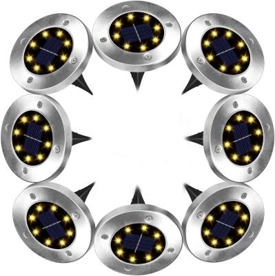 China Garden Amazon Hot Smart Lawn Patio Led Solar Powered Stainless Steel Disc Ground Light , 8 Green Powered Outdoor Led Solar Garden Light for sale