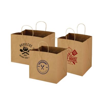 China Recycled Materials Custom Logo Printing Kraft Paper Restaurant Take Out Take Out Bags for sale