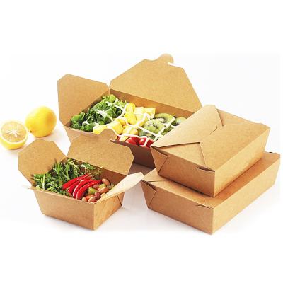 China Customized Biodegradable Kraft Paper Food Box Brown Lunch Box Packaging For Sandwich Salad Take Out Salad Box for sale