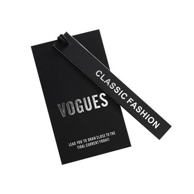 China Custom Recyled Luxury Garment Garment Printing Foil Twine Thick White Card Paper Black Hangtags For Apparel Own Logo for sale