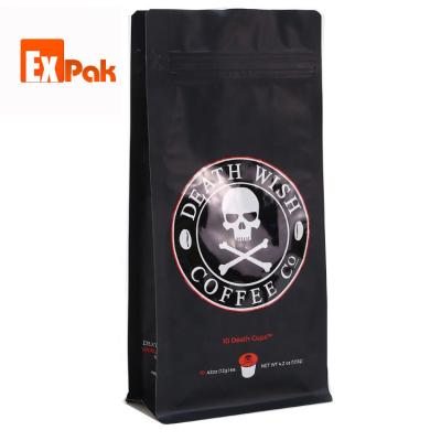 China Hot Selling Custom Printed 12 Ounce Disposable Coffee Bags Matte Black With Valve for sale