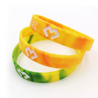 China Environmental Friendly Custom Glossy Silicone Wristband Debossed Silicone Wrist Bands Wristband for sale