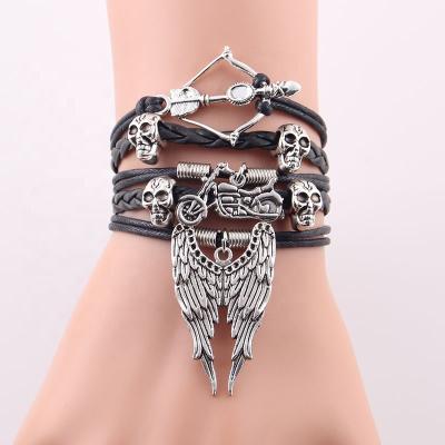 China Cute Jewelry Gifts Bow Angel Wings Bracelet Adjustable Motorcycle Open Bangle Silver Plated Crystal Retro Moissanite Bracelet for sale