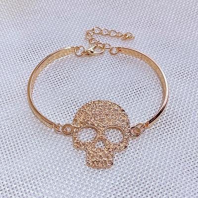 China Cute Fashion Skull Punk Bangles Long For Men Stainless Steel Charm Link Chain Bracelets Jewelry Gothic Boho Bangles for sale