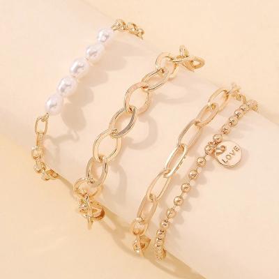 China Punk Bangles and Cute Fashion Bangles for Women Girls Bead Chain Bracelets Set Gold Color Charm Jewelry Hamsa Crown Bracelet for sale