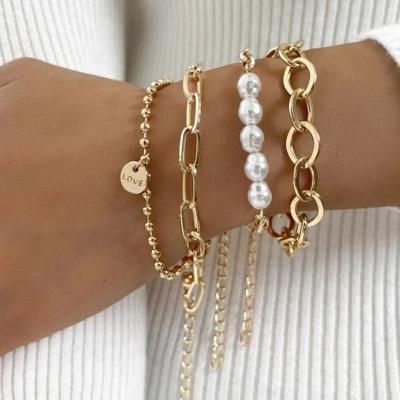 China 2022 fashion cute punk bracelets and bangles for women girls beads chain jewelry accessories bracelets set gold color charm bracelet for sale