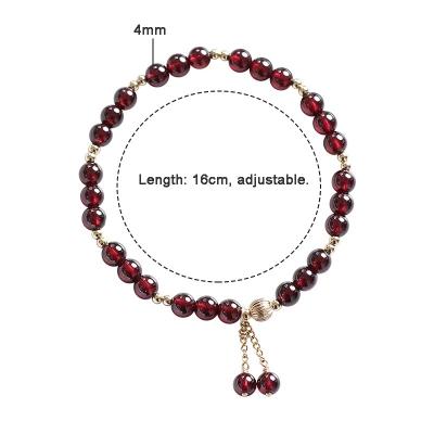 China Cute Hot Selling Gold Filled Natural Stone Garnet Crystal Stone Glass Bead Bracelet Strand Bracelets Natural Brass Jewelry for sale