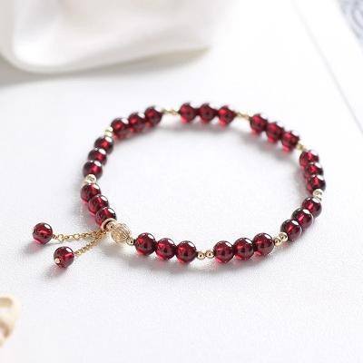 China Cute Natural Stone Handmade Bracelet For Women Men Garnet Beads Bracelets Red Braslet Summer Charm Bracelet Chain Charger for sale