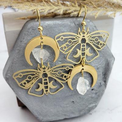 China Natural Irregular White Studs Crystal Drop Trendy Boho Earrings Butterfly Earrings Gold Color Butterfly Moon Earrings CLASSIC for sale