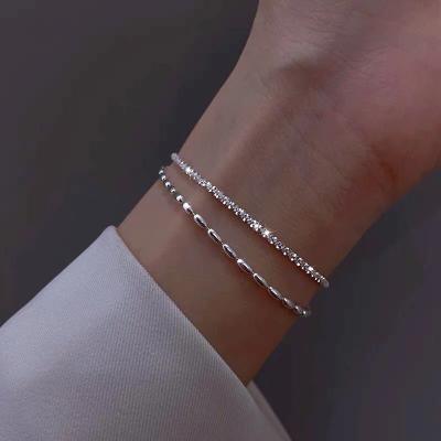 China Cute Fine Jewelry Accessories Fashion 925 Sterling Silver Double Layer Bead Bracelet Simple Women Exquisite Jewelry Bracelet for sale